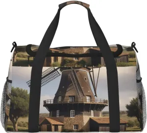 Traditional Windmill Print Travel Duffel Bag for Men & Women, Foldable Travel Bags and Spacious Weekender Tote Bag for Storage Toiletry Luggage Personal Item