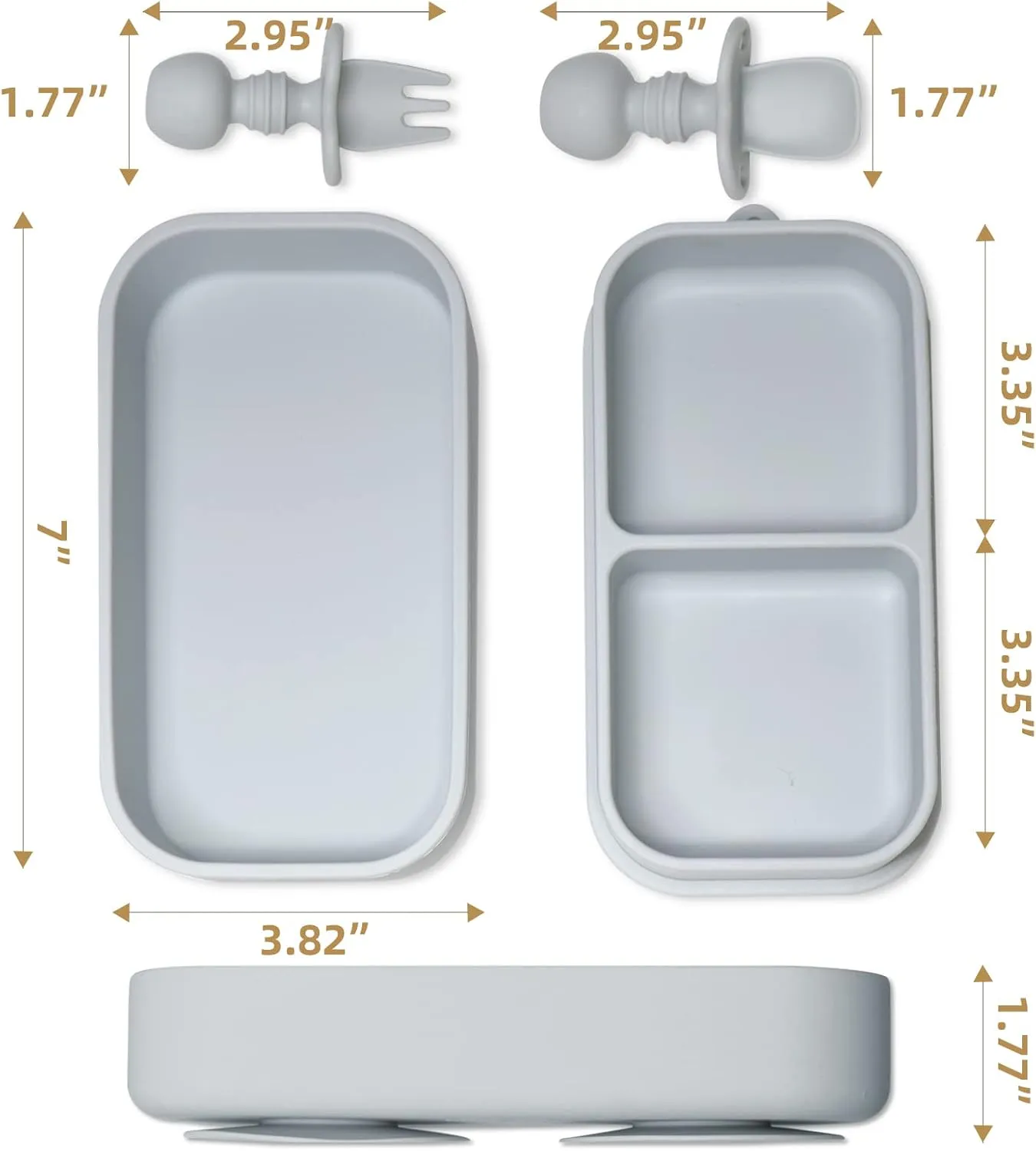 Travel Baby Suction Plate To Go, Portable Silicone Suction Plate Set for Toddler, Baby Divided Bowls with Utensils, Compact Design for Travel and Outdoor, Microwave & Dishwasher Safe