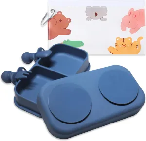 Travel Baby Suction Plate To Go, Portable Silicone Suction Plate Set for Toddler, Baby Divided Bowls with Utensils, Compact Design for Travel and Outdoor, Microwave & Dishwasher Safe
