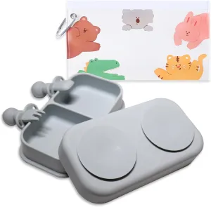 Travel Baby Suction Plate To Go, Portable Silicone Suction Plate Set for Toddler, Baby Divided Bowls with Utensils, Compact Design for Travel and Outdoor, Microwave & Dishwasher Safe