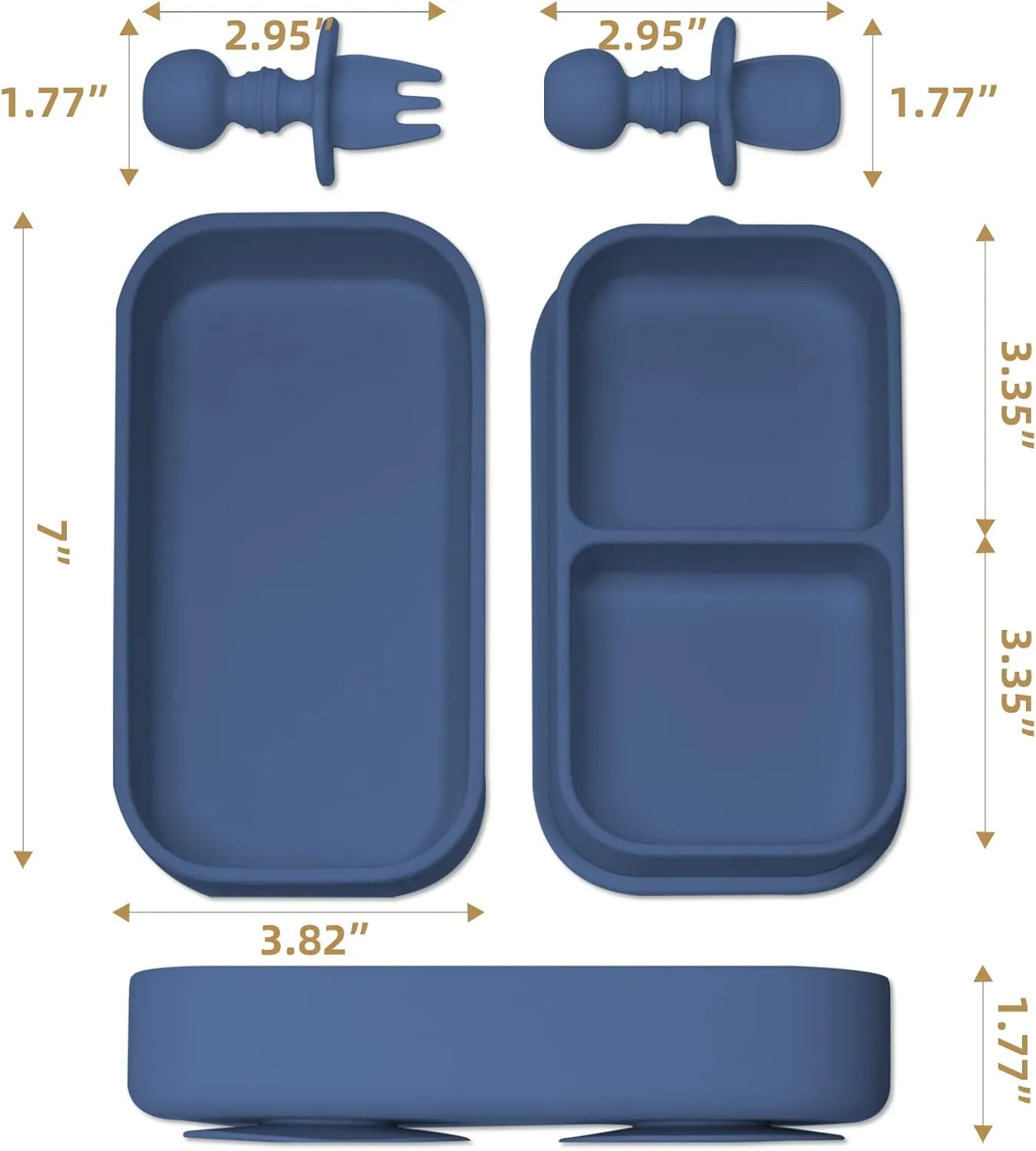 Travel Baby Suction Plate To Go, Portable Silicone Suction Plate Set for Toddler, Baby Divided Bowls with Utensils, Compact Design for Travel and Outdoor, Microwave & Dishwasher Safe