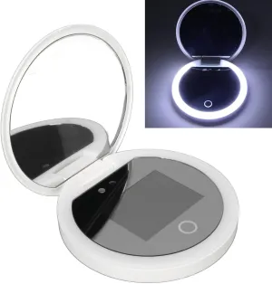 Travel Compact Mirror with Camera, 2X Magnification Portable Mirror with Lights Checking Facial Sunscreen LED Makeup Mirror, 3.5in Folding Travel Mirror