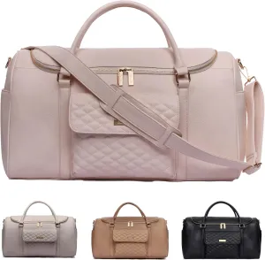 Travel Duffel Bag by Luli Bebe – Designer Vegan Leather Weekender Bag, Stylish & Functional (Pastel Pink)