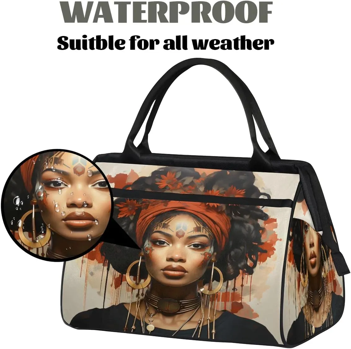 Travel Duffel Bag for Women, African Girl Cool A Weekender Overnight Bag Carry on Beach Swim Bags Dance Bag Airlines Approved Personal Item Travel Bag for Yoga, Sports, Hospital