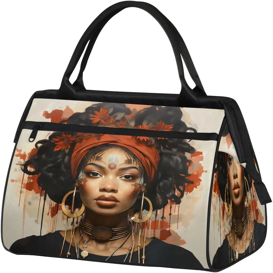 Travel Duffel Bag for Women, African Girl Cool A Weekender Overnight Bag Carry on Beach Swim Bags Dance Bag Airlines Approved Personal Item Travel Bag for Yoga, Sports, Hospital
