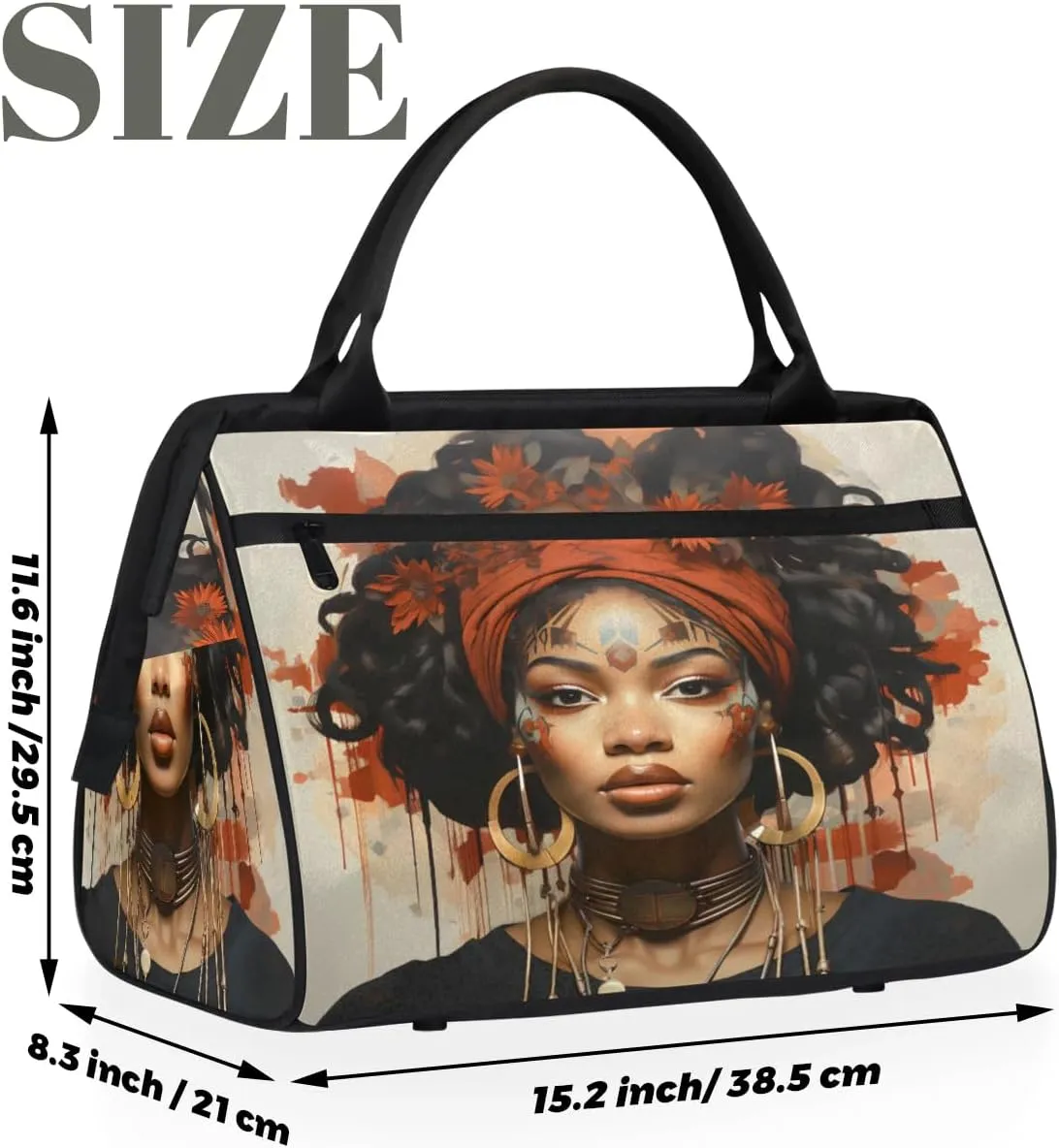 Travel Duffel Bag for Women, African Girl Cool A Weekender Overnight Bag Carry on Beach Swim Bags Dance Bag Airlines Approved Personal Item Travel Bag for Yoga, Sports, Hospital