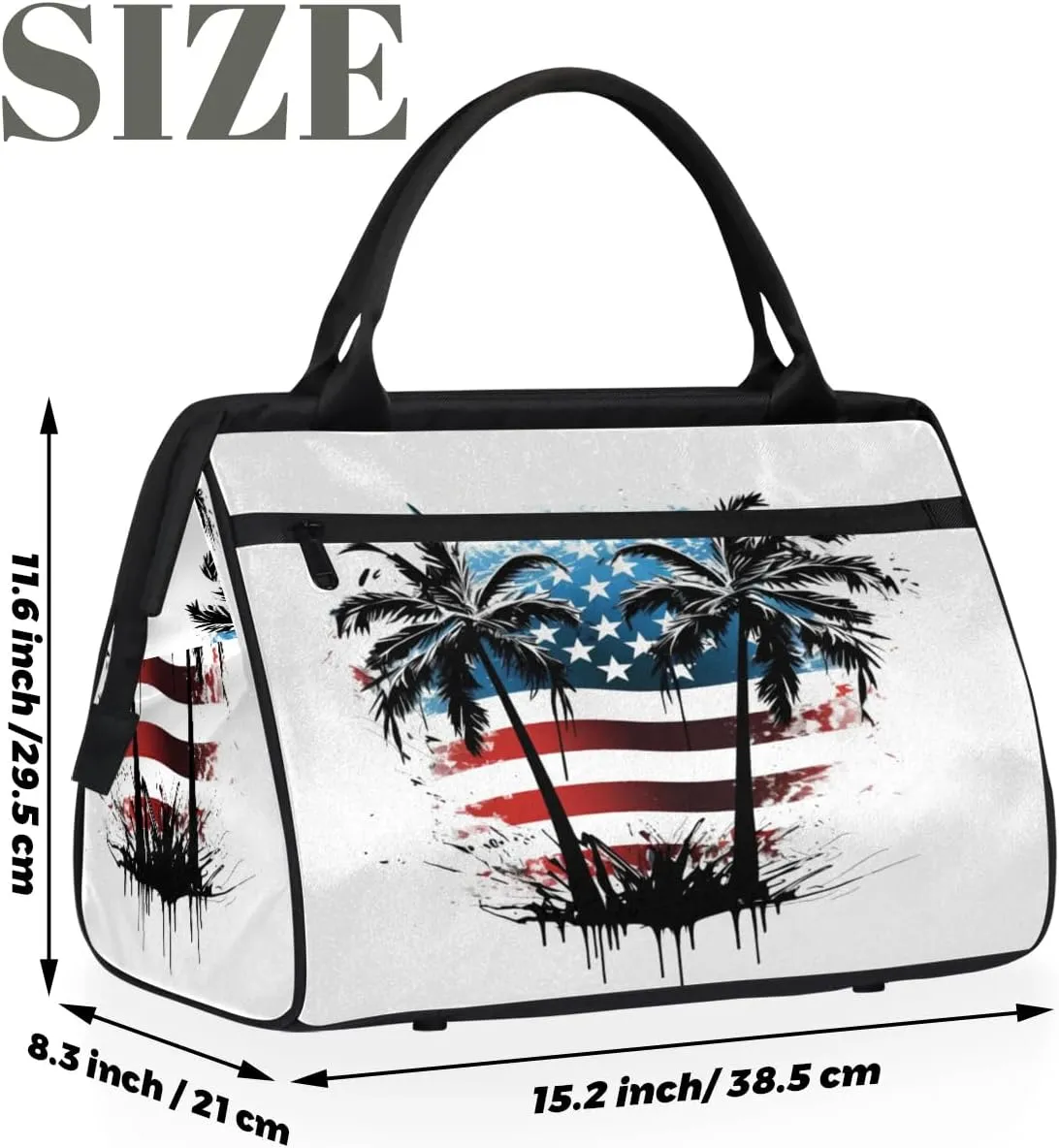 Travel Duffel Bag for Women, American Palm Tree Weekender Overnight Bag Carry on Beach Swim Bags Dance Bag Airlines Approved Personal Item Travel Bag for Yoga, Sports, Hospital