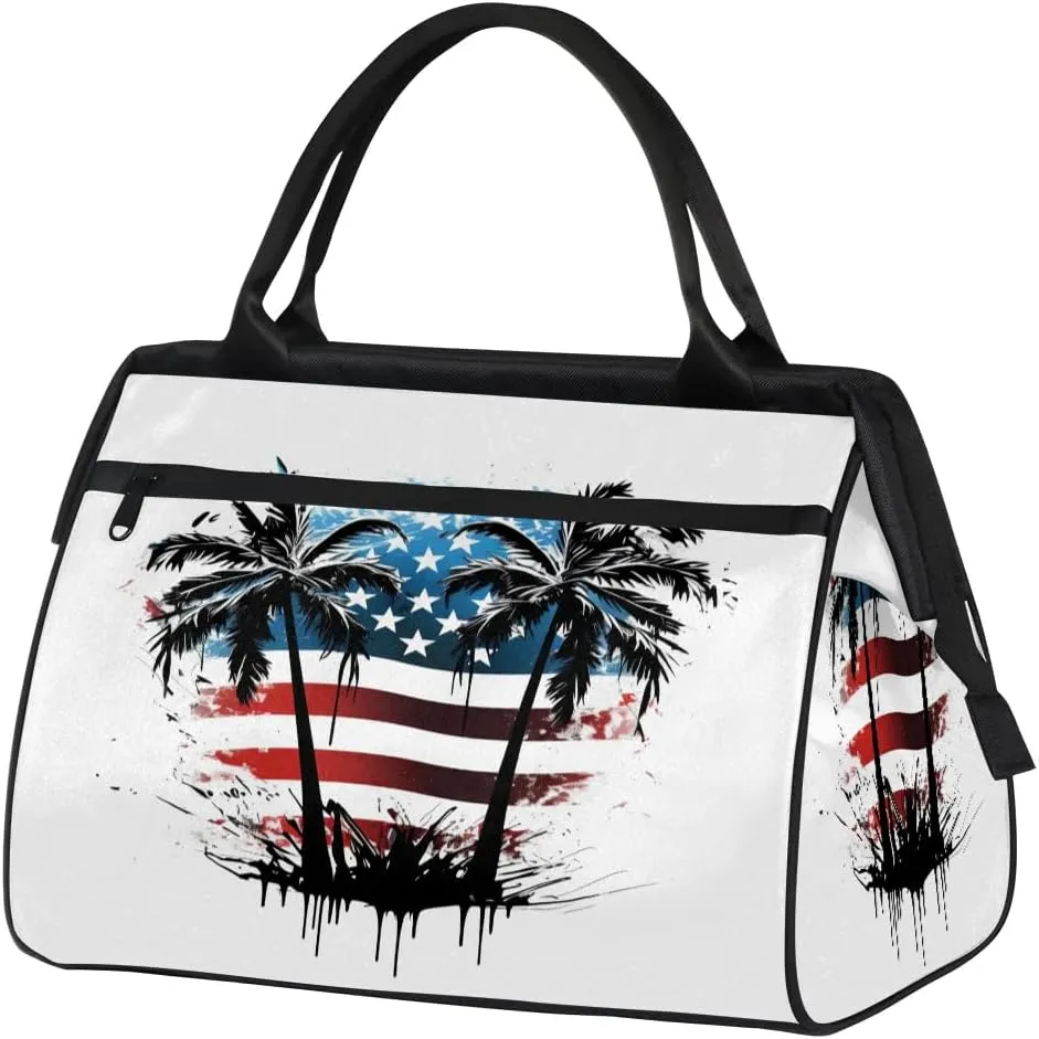 Travel Duffel Bag for Women, American Palm Tree Weekender Overnight Bag Carry on Beach Swim Bags Dance Bag Airlines Approved Personal Item Travel Bag for Yoga, Sports, Hospital