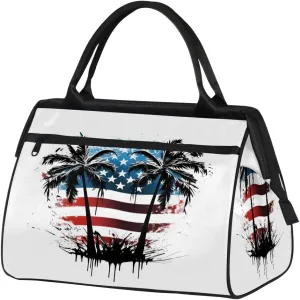 Travel Duffel Bag for Women, American Palm Tree Weekender Overnight Bag Carry on Beach Swim Bags Dance Bag Airlines Approved Personal Item Travel Bag for Yoga, Sports, Hospital
