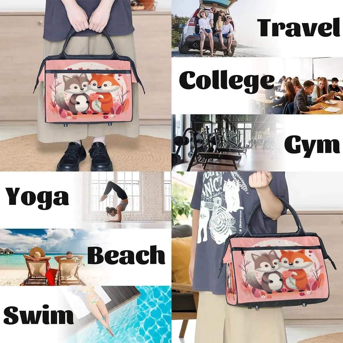 Travel Duffel Bag for Women, Animals Squirrel Weekender Overnight Bag Carry on Beach Swim Bags Dance Bag Airlines Approved Personal Item Travel Bag for Yoga, Sports, Hospital