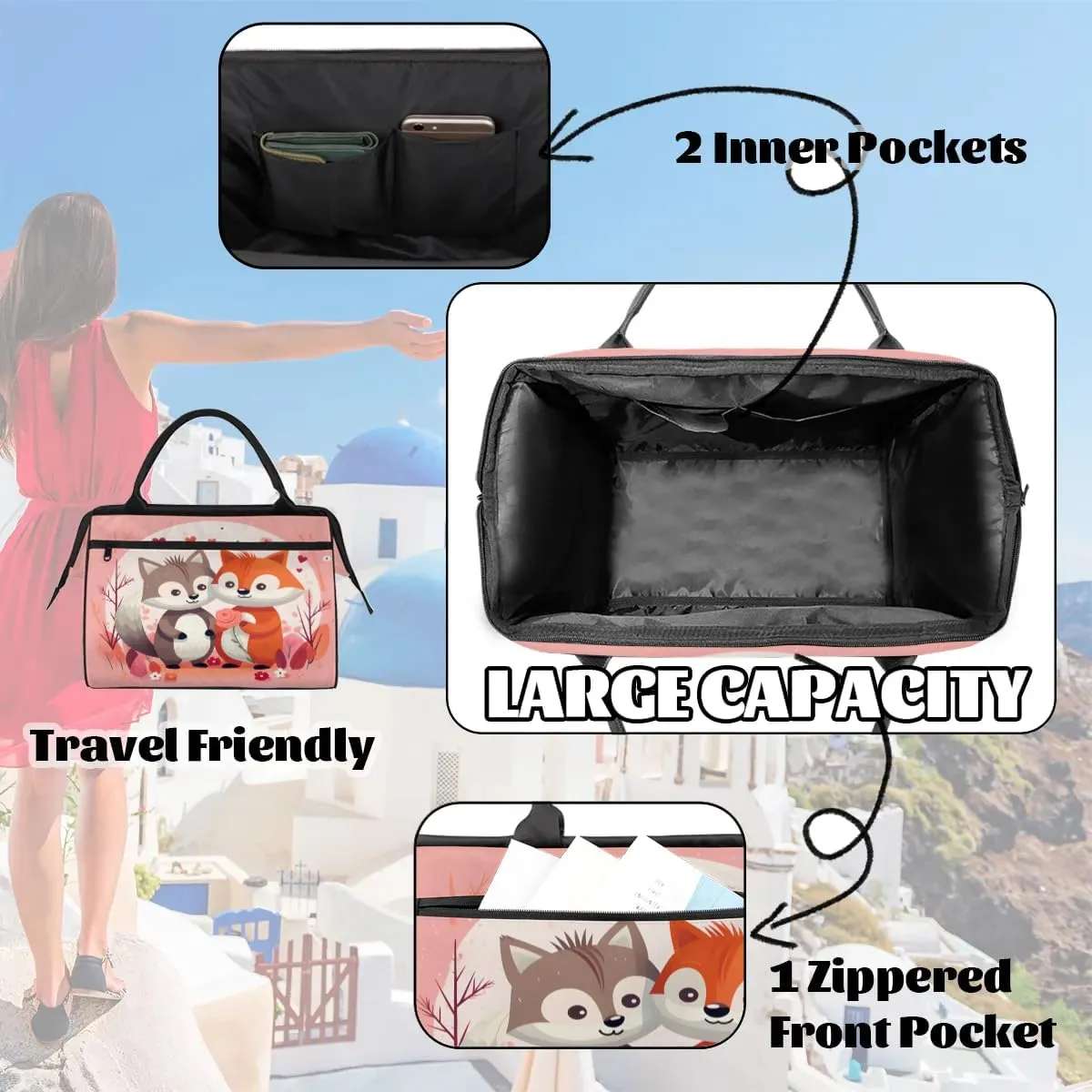 Travel Duffel Bag for Women, Animals Squirrel Weekender Overnight Bag Carry on Beach Swim Bags Dance Bag Airlines Approved Personal Item Travel Bag for Yoga, Sports, Hospital