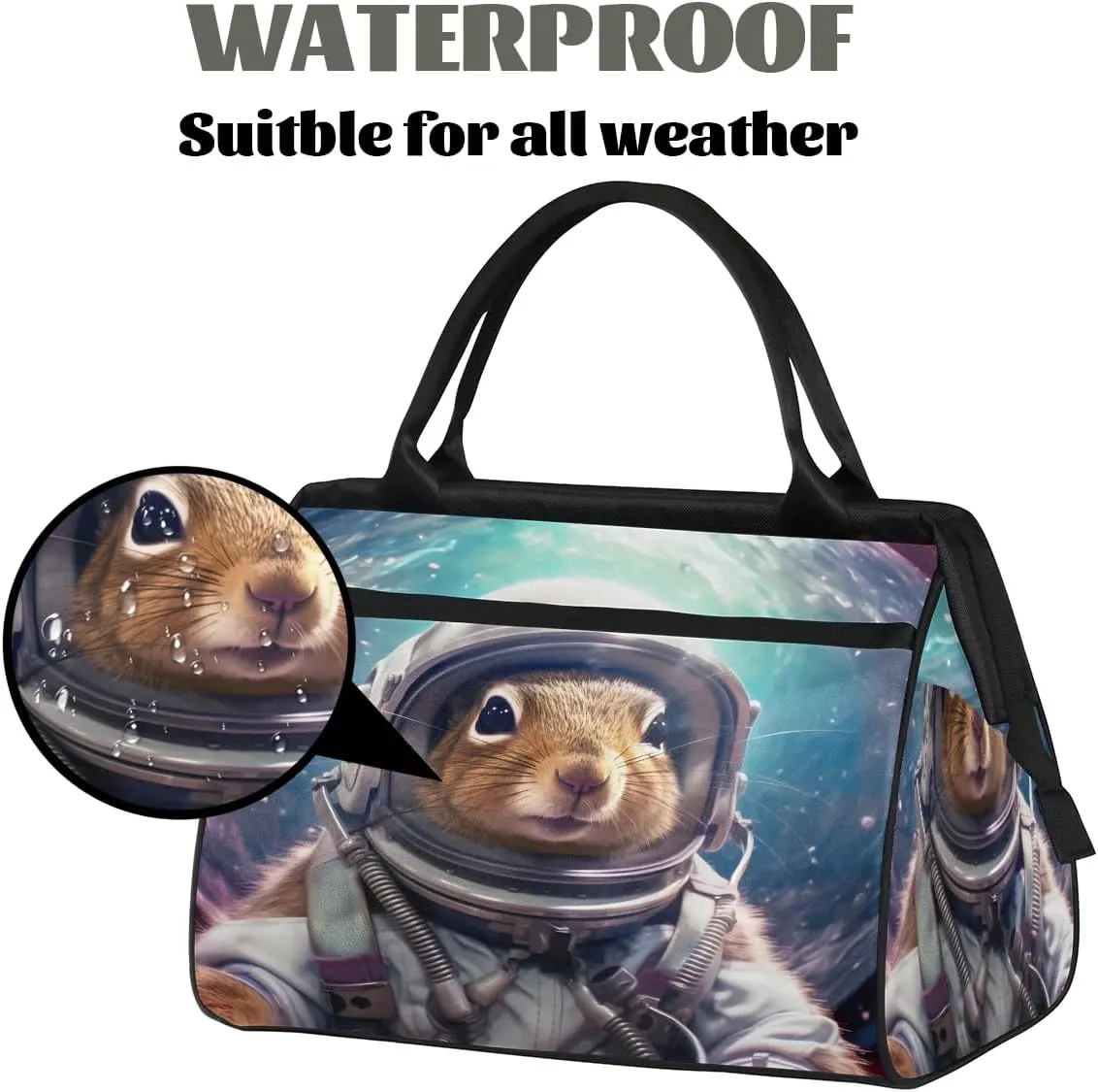 Travel Duffel Bag for Women, Astronaut Squirrel Weekender Overnight Bag Carry on Beach Swim Bags Dance Bag Airlines Approved Personal Item Travel Bag for Yoga, Sports, Hospital