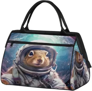Travel Duffel Bag for Women, Astronaut Squirrel Weekender Overnight Bag Carry on Beach Swim Bags Dance Bag Airlines Approved Personal Item Travel Bag for Yoga, Sports, Hospital