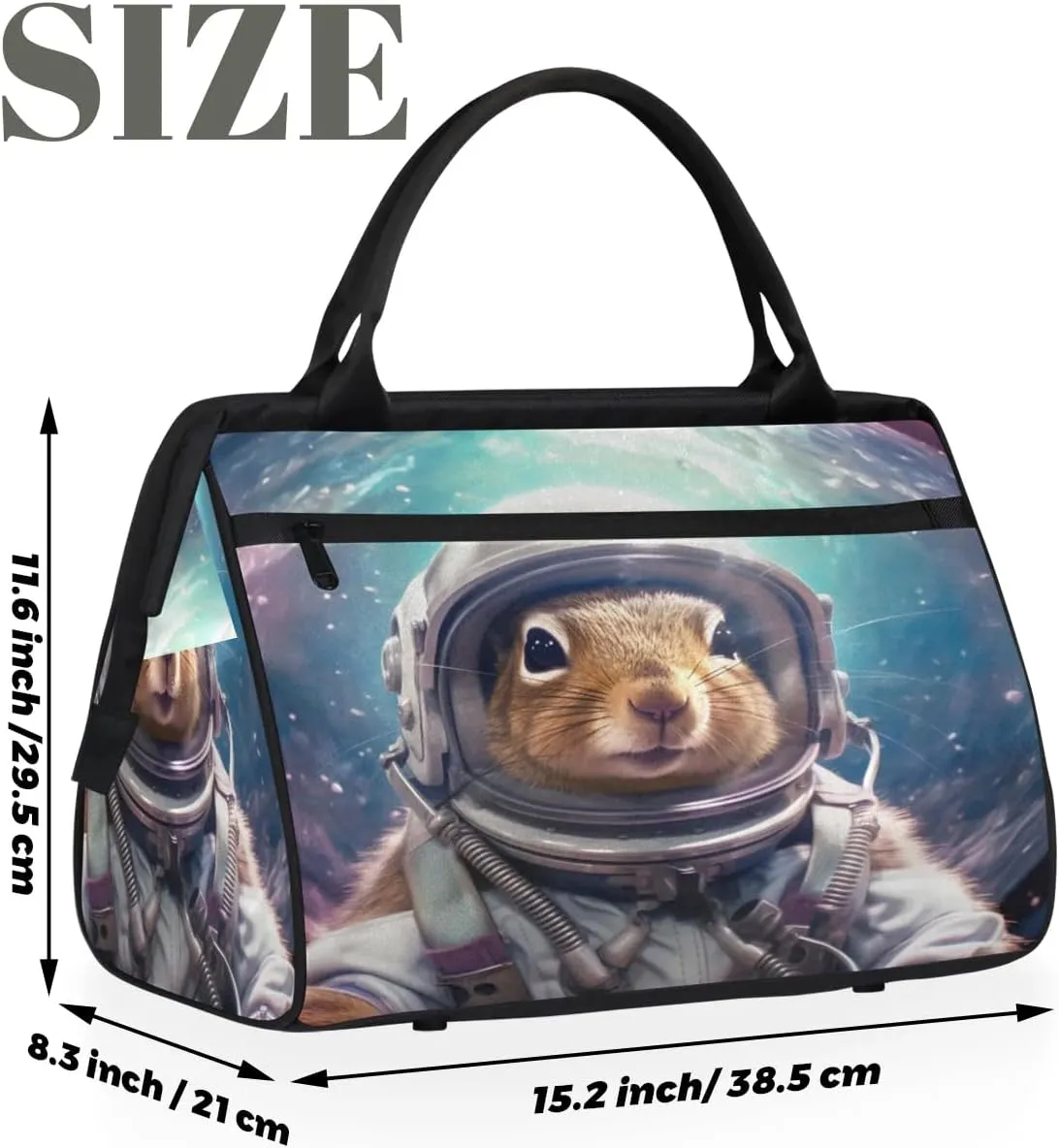 Travel Duffel Bag for Women, Astronaut Squirrel Weekender Overnight Bag Carry on Beach Swim Bags Dance Bag Airlines Approved Personal Item Travel Bag for Yoga, Sports, Hospital