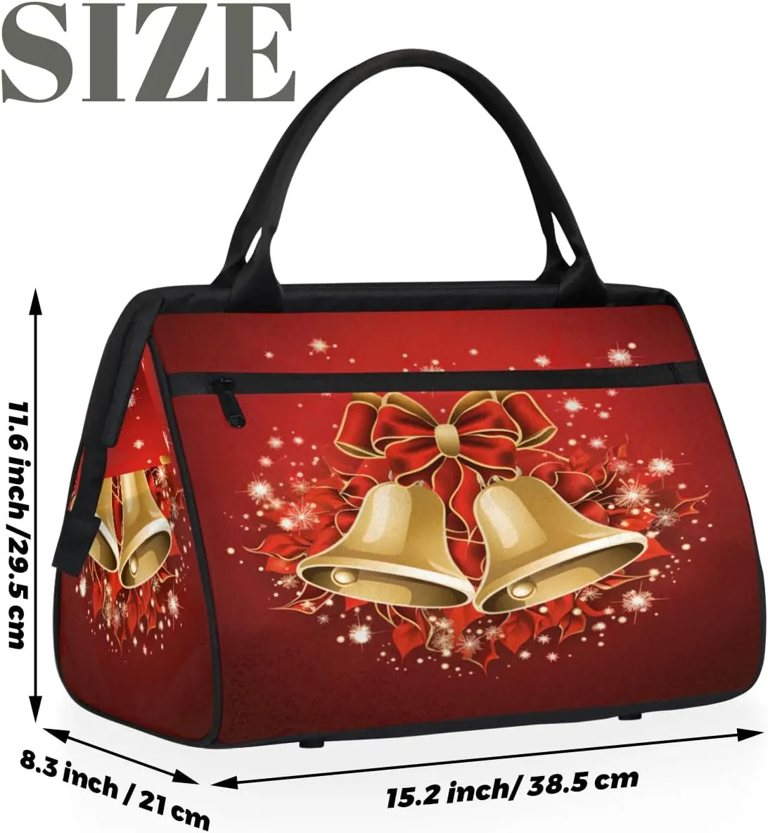 Travel Duffel Bag for Women, Christmas Bell Weekender Overnight Bag Carry on Beach Swim Bags Dance Bag Airlines Approved Personal Item Travel Bag for Yoga, Sports, Hospital