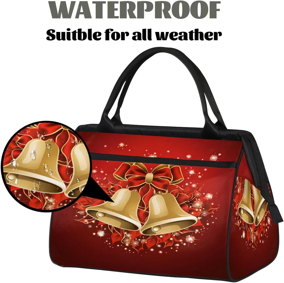 Travel Duffel Bag for Women, Christmas Bell Weekender Overnight Bag Carry on Beach Swim Bags Dance Bag Airlines Approved Personal Item Travel Bag for Yoga, Sports, Hospital