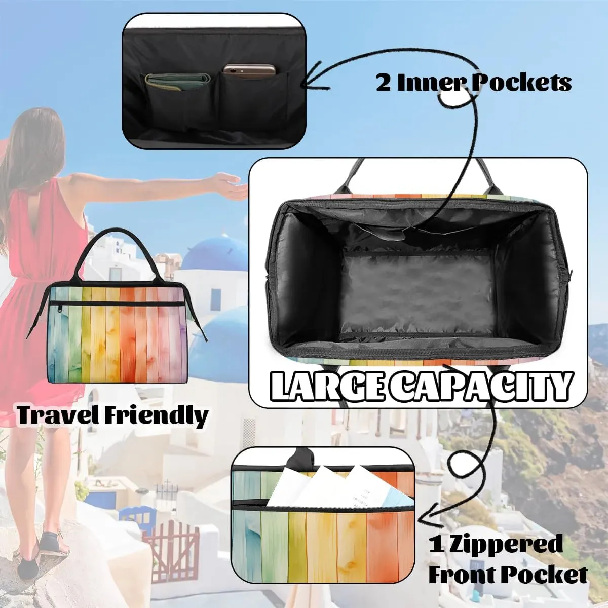 Travel Duffel Bag for Women, Colorful Wood Weekender Overnight Bag Carry on Beach Swim Bags Dance Bag Airlines Approved Personal Item Travel Bag for Yoga, Sports, Hospital