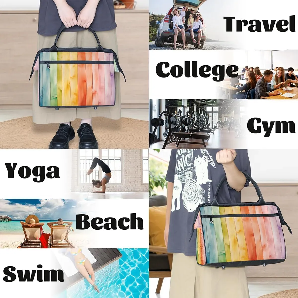 Travel Duffel Bag for Women, Colorful Wood Weekender Overnight Bag Carry on Beach Swim Bags Dance Bag Airlines Approved Personal Item Travel Bag for Yoga, Sports, Hospital