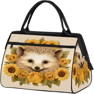 Travel Duffel Bag for Women, Cut Hedgehog Flower Weekender Overnight Bag Carry on Beach Swim Bags Dance Bag Airlines Approved Personal Item Travel Bag for Yoga, Sports, Hospital