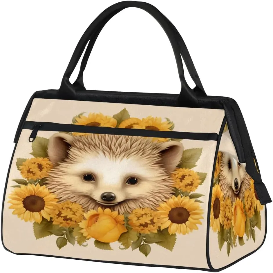 Travel Duffel Bag for Women, Cut Hedgehog Flower Weekender Overnight Bag Carry on Beach Swim Bags Dance Bag Airlines Approved Personal Item Travel Bag for Yoga, Sports, Hospital
