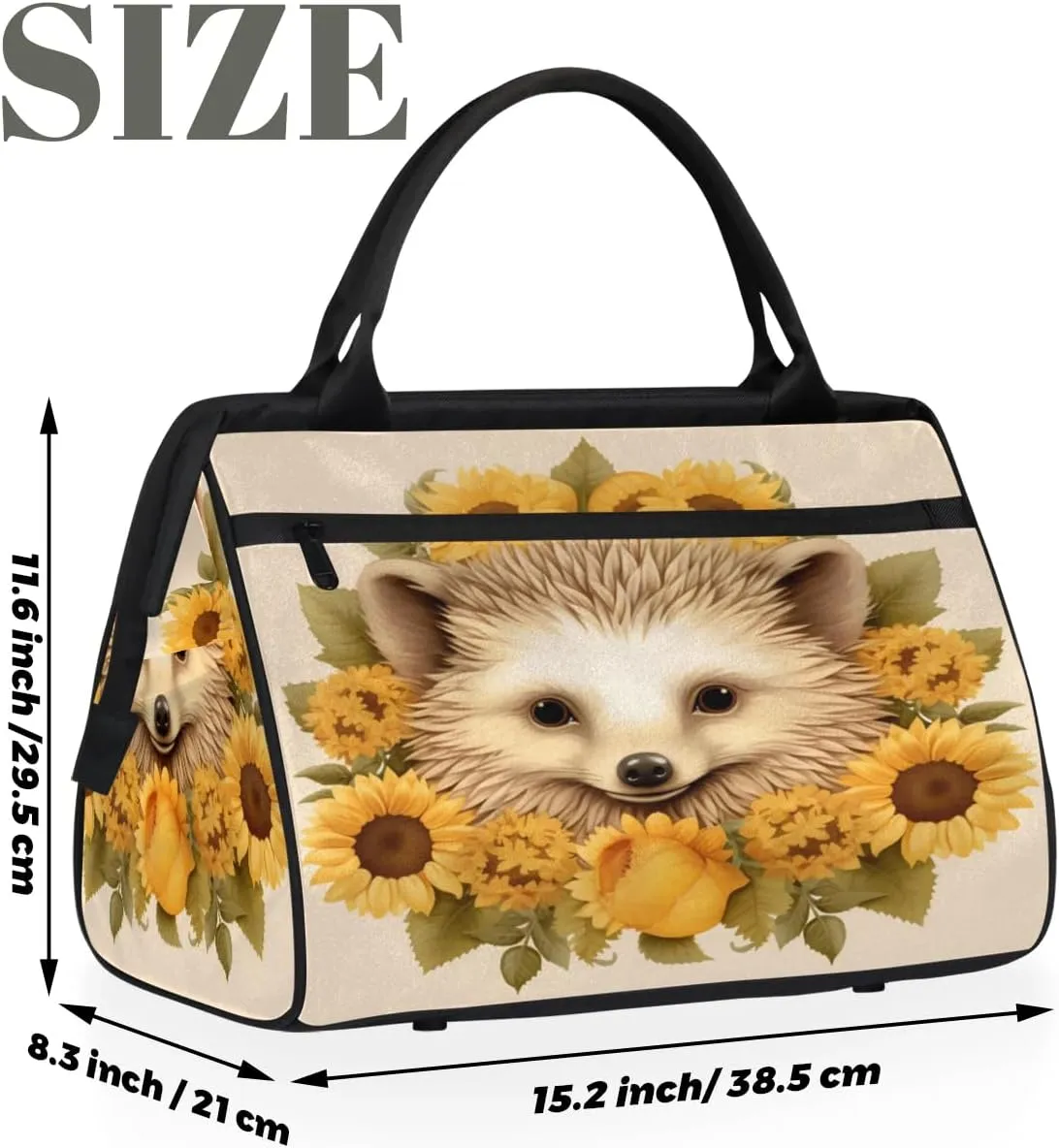 Travel Duffel Bag for Women, Cut Hedgehog Flower Weekender Overnight Bag Carry on Beach Swim Bags Dance Bag Airlines Approved Personal Item Travel Bag for Yoga, Sports, Hospital