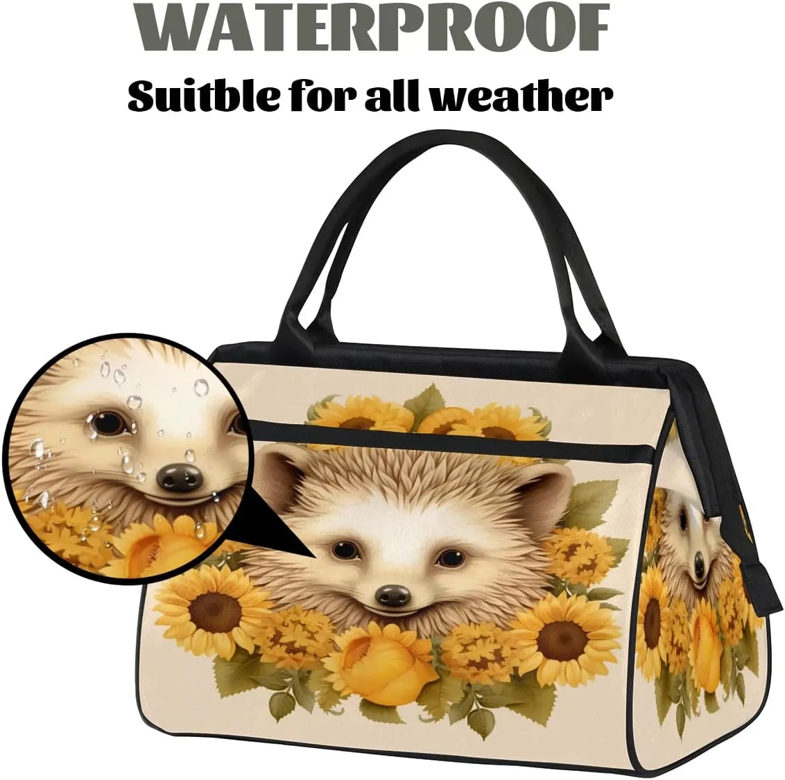 Travel Duffel Bag for Women, Cut Hedgehog Flower Weekender Overnight Bag Carry on Beach Swim Bags Dance Bag Airlines Approved Personal Item Travel Bag for Yoga, Sports, Hospital