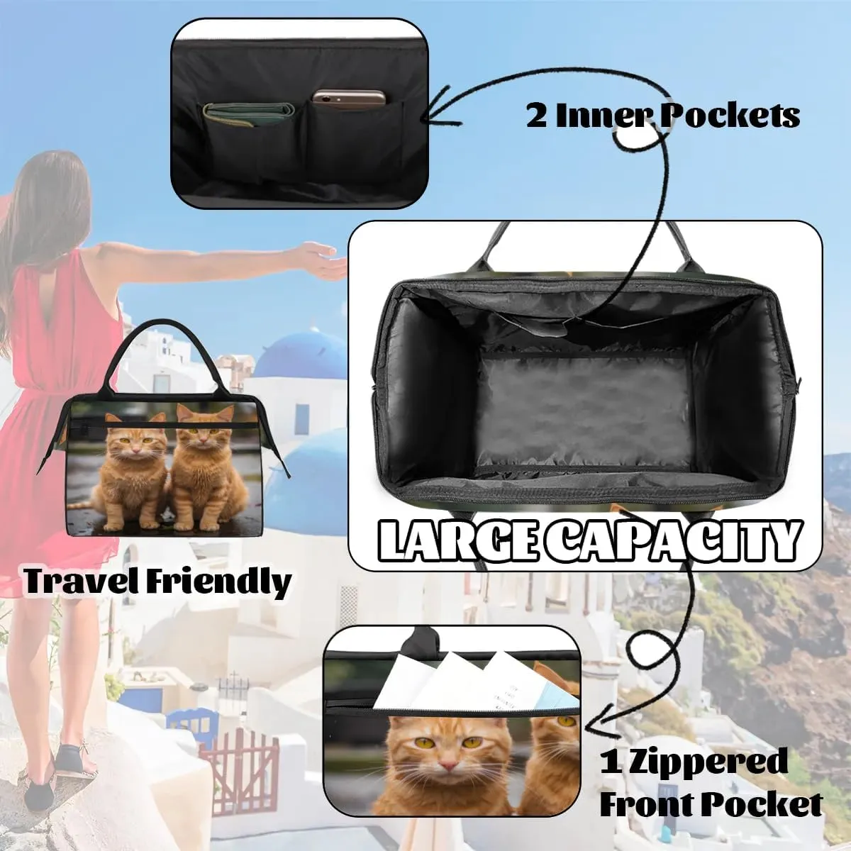 Travel Duffel Bag for Women, Cute Animal Cat Weekender Overnight Bag Carry on Beach Swim Bags Dance Bag Airlines Approved Personal Item Travel Bag for Yoga, Sports, Hospital