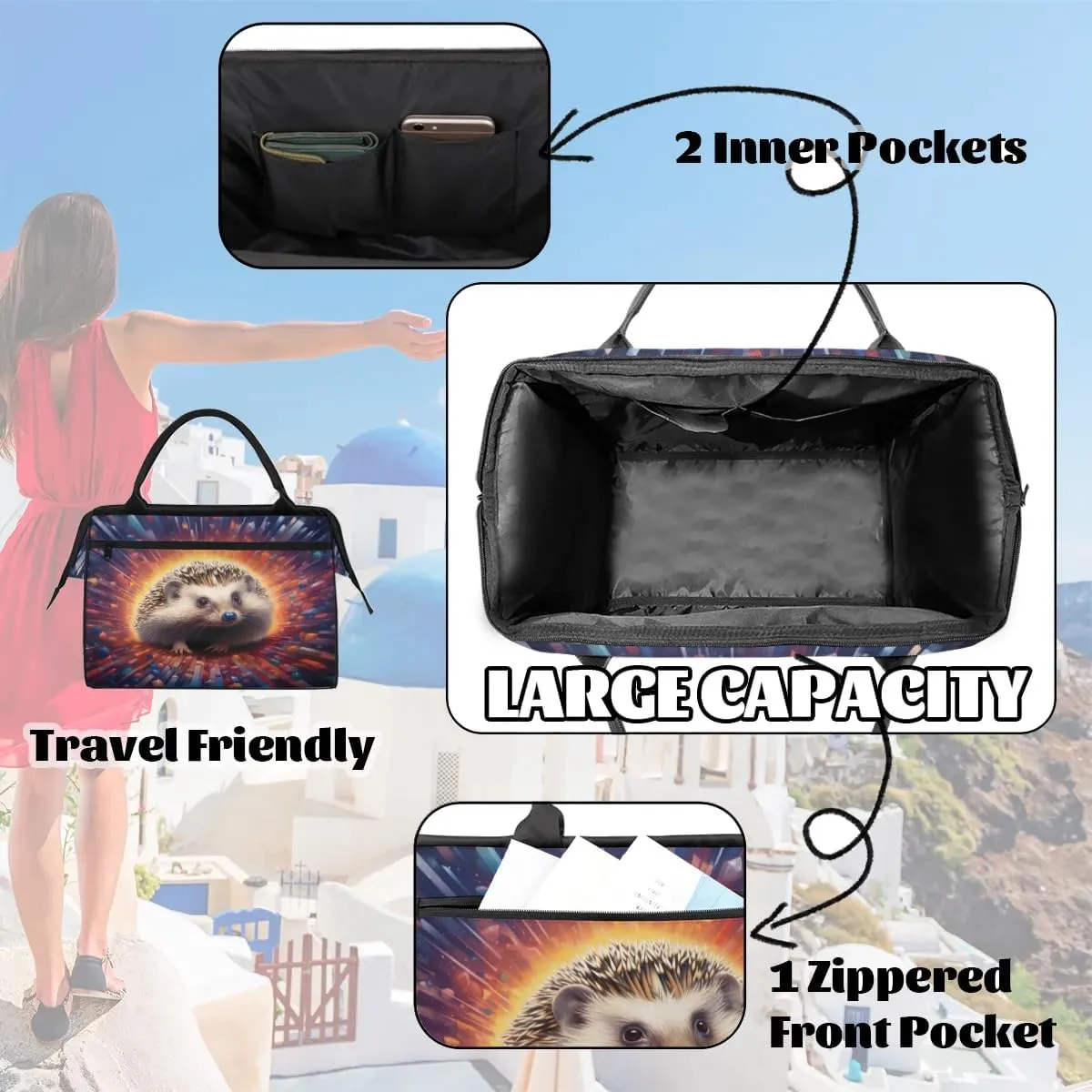 Travel Duffel Bag for Women, Cute Animal Hedgehog Weekender Overnight Bag Carry on Beach Swim Bags Dance Bag Airlines Approved Personal Item Travel Bag for Yoga, Sports, Hospital