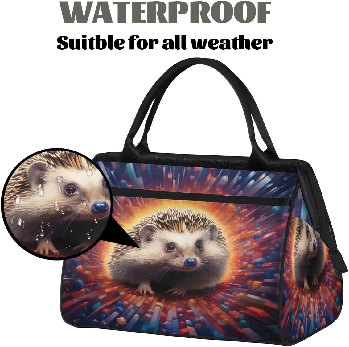 Travel Duffel Bag for Women, Cute Animal Hedgehog Weekender Overnight Bag Carry on Beach Swim Bags Dance Bag Airlines Approved Personal Item Travel Bag for Yoga, Sports, Hospital