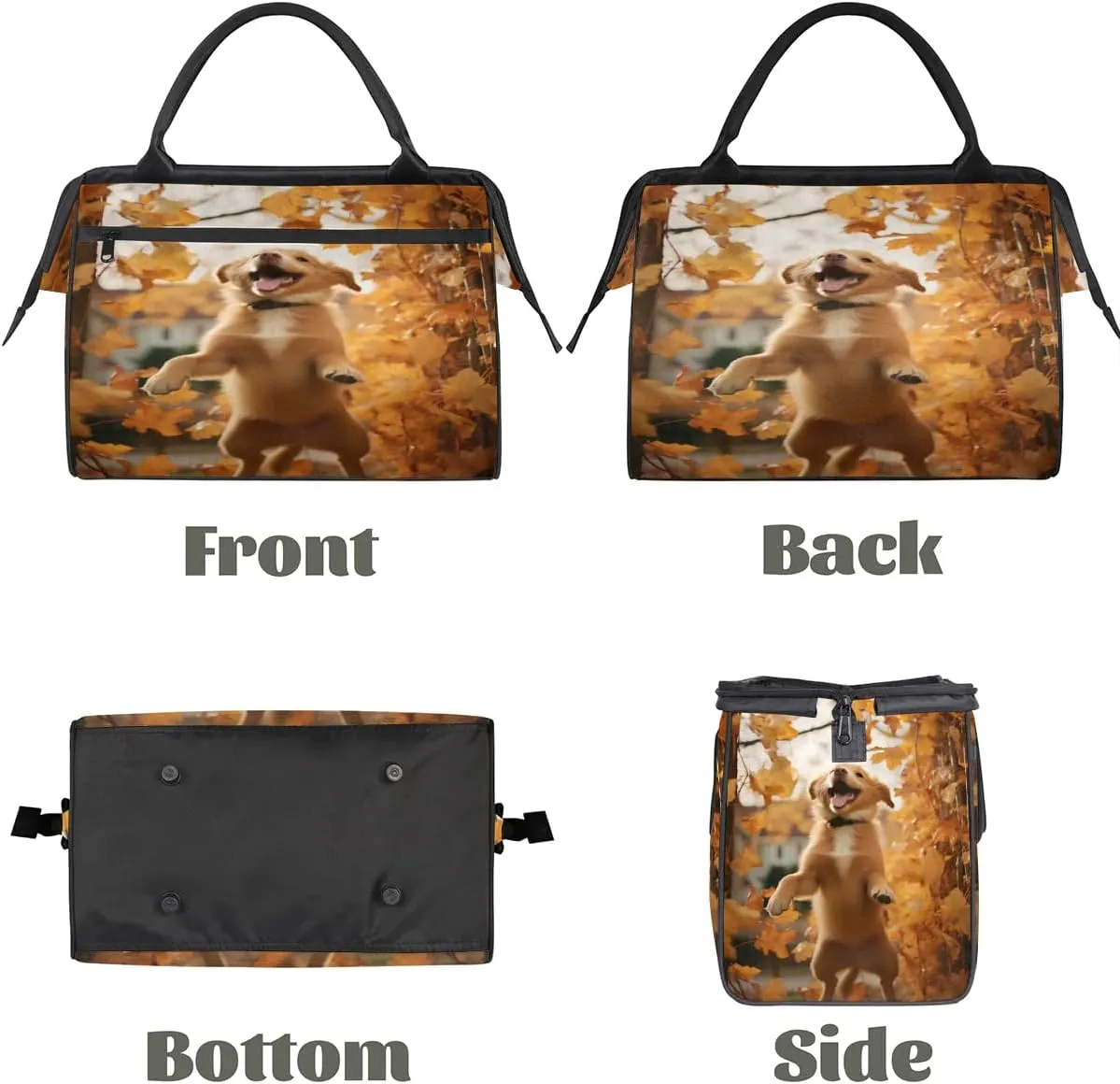 Travel Duffel Bag for Women, Cute Autumn Dog Weekender Overnight Bag Carry on Beach Swim Bags Dance Bag Airlines Approved Personal Item Travel Bag for Yoga, Sports, Hospital