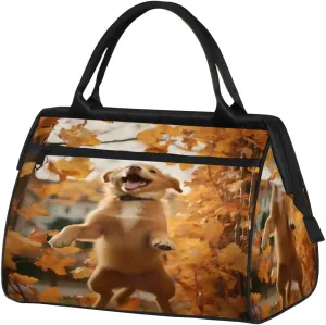 Travel Duffel Bag for Women, Cute Autumn Dog Weekender Overnight Bag Carry on Beach Swim Bags Dance Bag Airlines Approved Personal Item Travel Bag for Yoga, Sports, Hospital