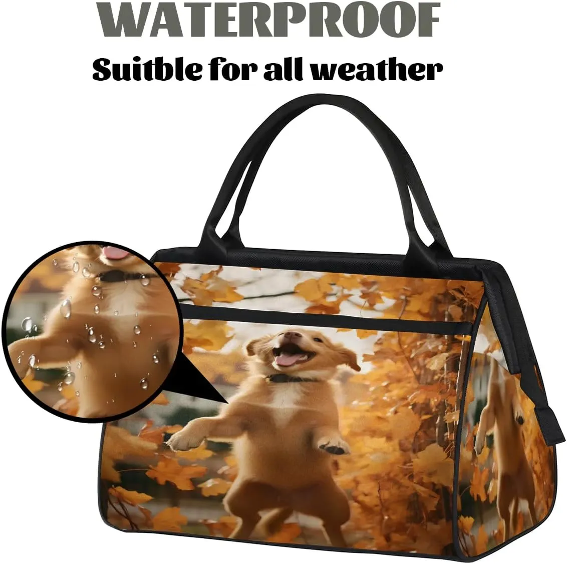 Travel Duffel Bag for Women, Cute Autumn Dog Weekender Overnight Bag Carry on Beach Swim Bags Dance Bag Airlines Approved Personal Item Travel Bag for Yoga, Sports, Hospital