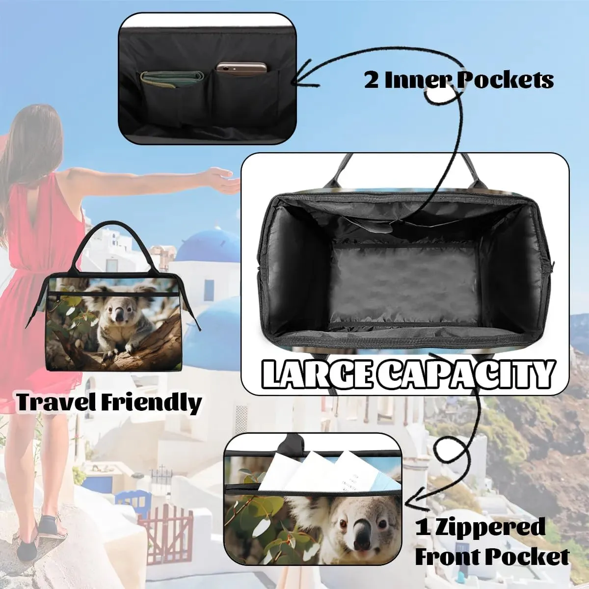 Travel Duffel Bag for Women, Cute Koala Weekender Overnight Bag Carry on Beach Swim Bags Dance Bag Airlines Approved Personal Item Travel Bag for Yoga, Sports, Hospital