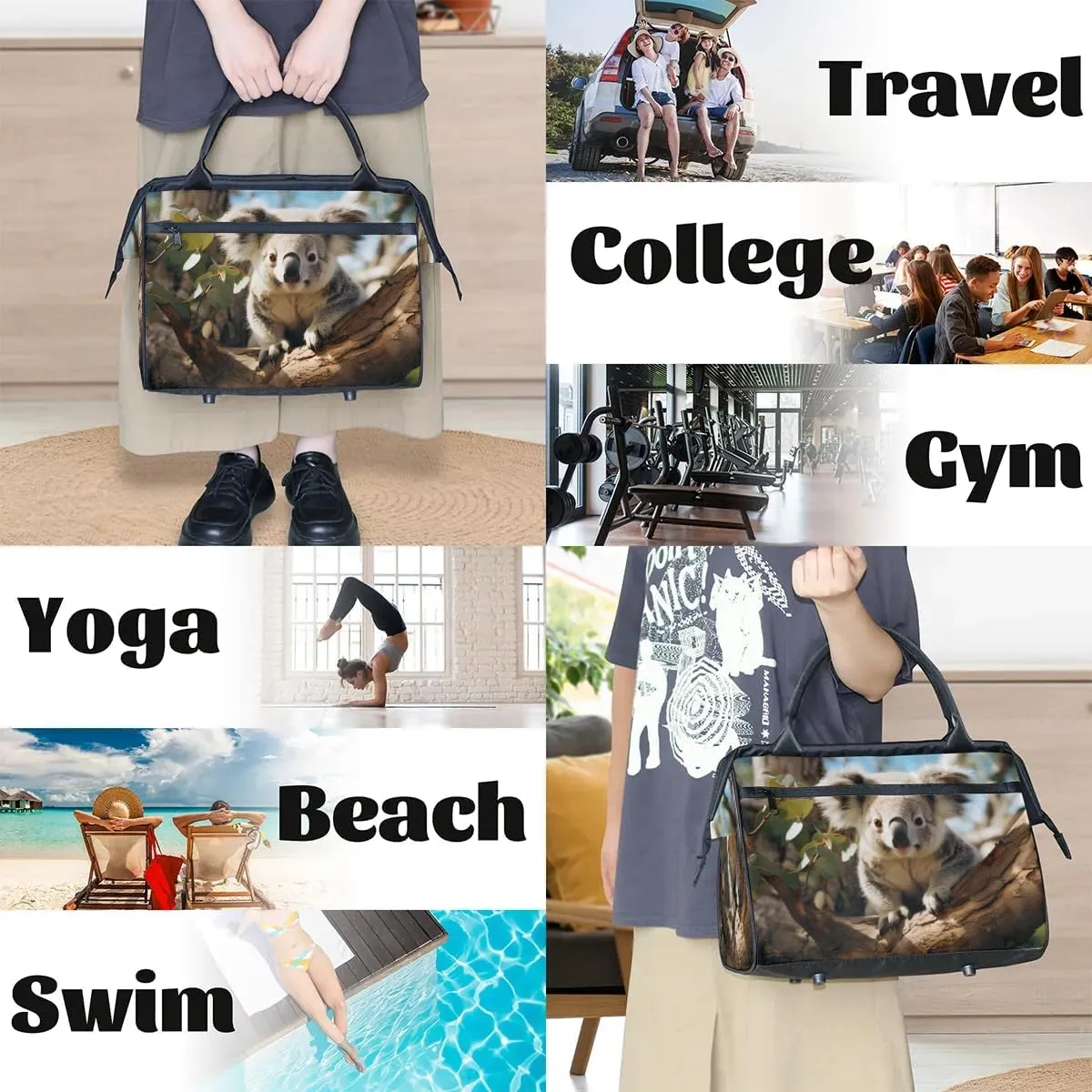 Travel Duffel Bag for Women, Cute Koala Weekender Overnight Bag Carry on Beach Swim Bags Dance Bag Airlines Approved Personal Item Travel Bag for Yoga, Sports, Hospital