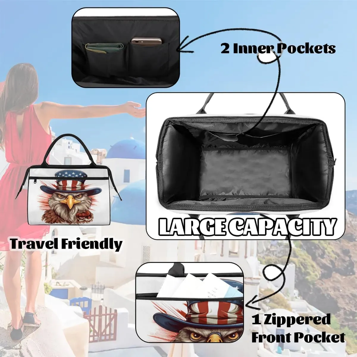 Travel Duffel Bag for Women, Eagle Portrait Weekender Overnight Bag Carry on Beach Swim Bags Dance Bag Airlines Approved Personal Item Travel Bag for Yoga, Sports, Hospital