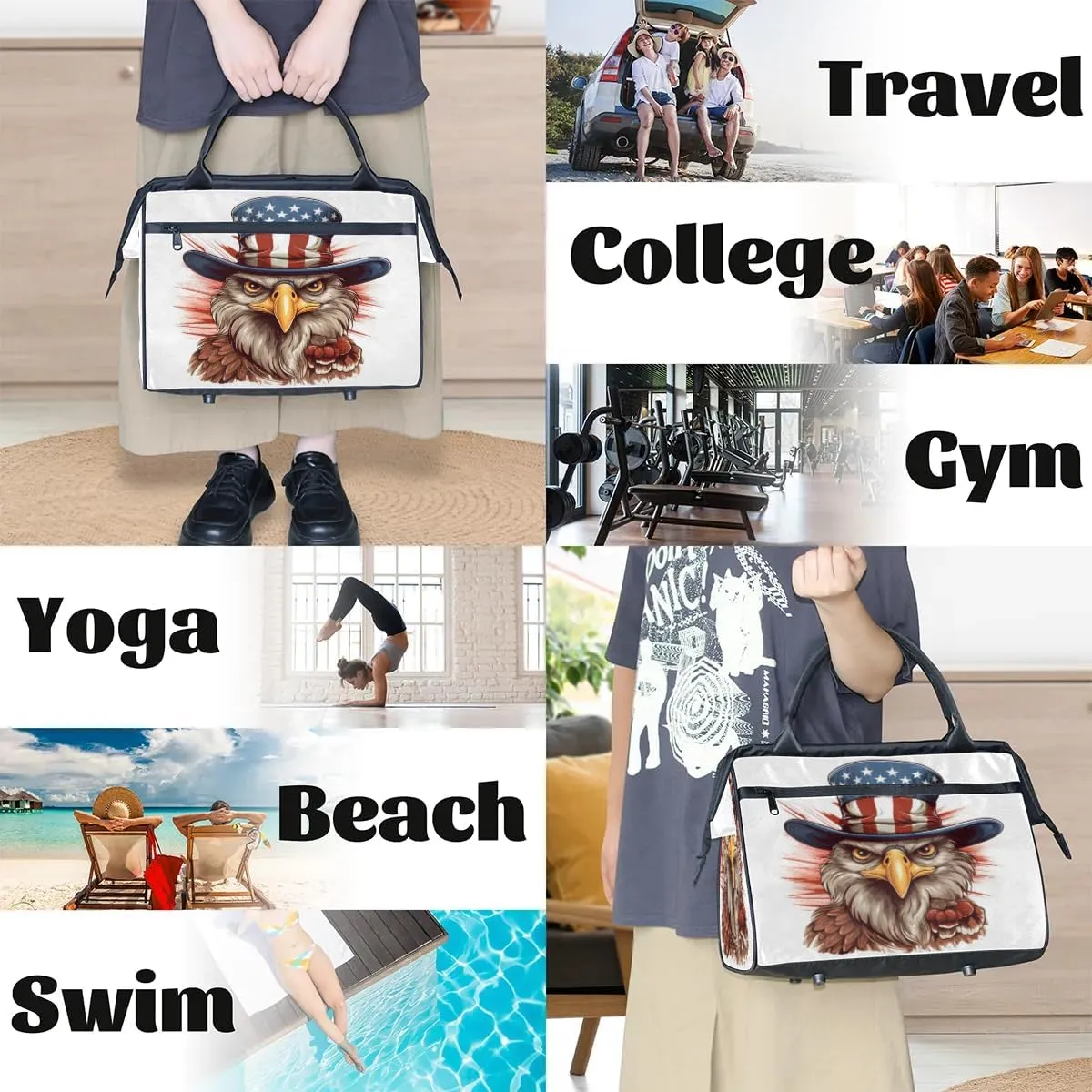 Travel Duffel Bag for Women, Eagle Portrait Weekender Overnight Bag Carry on Beach Swim Bags Dance Bag Airlines Approved Personal Item Travel Bag for Yoga, Sports, Hospital