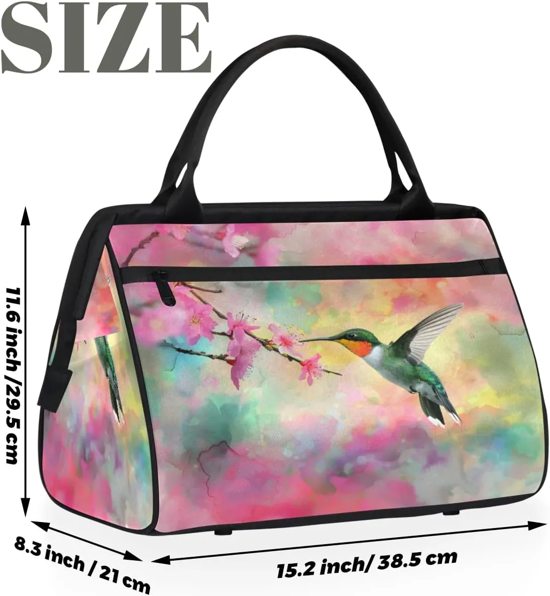 Travel Duffel Bag for Women, Flower Hummingbird Weekender Overnight Bag Carry on Beach Swim Bags Dance Bag Airlines Approved Personal Item Travel Bag for Yoga, Sports, Hospital