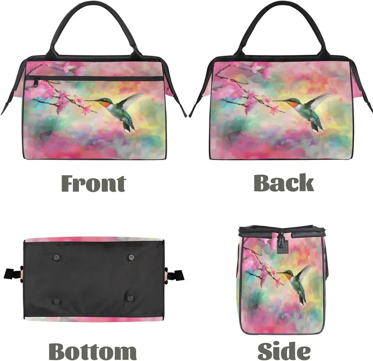 Travel Duffel Bag for Women, Flower Hummingbird Weekender Overnight Bag Carry on Beach Swim Bags Dance Bag Airlines Approved Personal Item Travel Bag for Yoga, Sports, Hospital