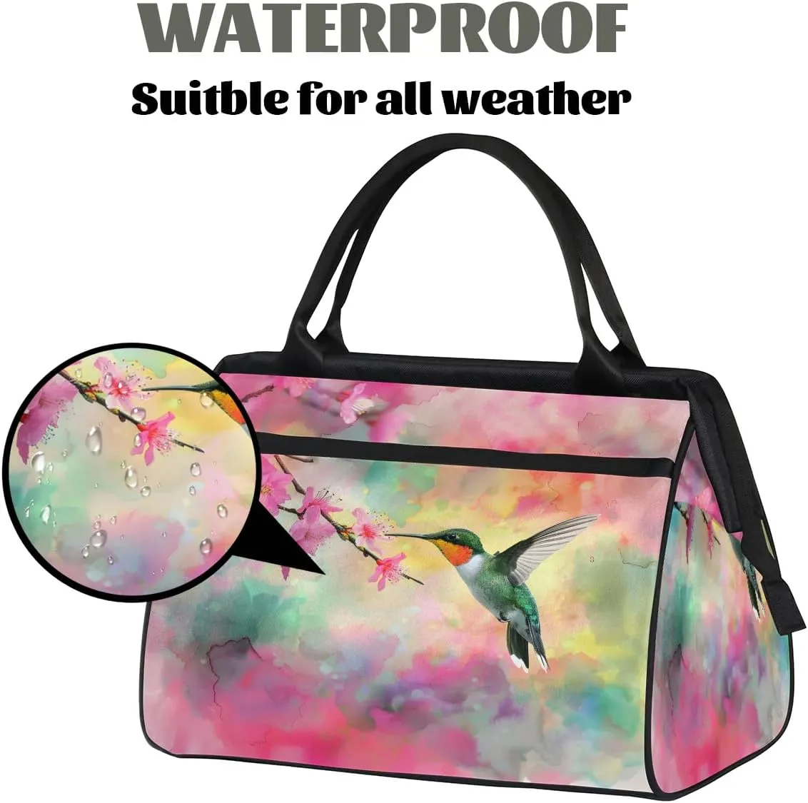 Travel Duffel Bag for Women, Flower Hummingbird Weekender Overnight Bag Carry on Beach Swim Bags Dance Bag Airlines Approved Personal Item Travel Bag for Yoga, Sports, Hospital