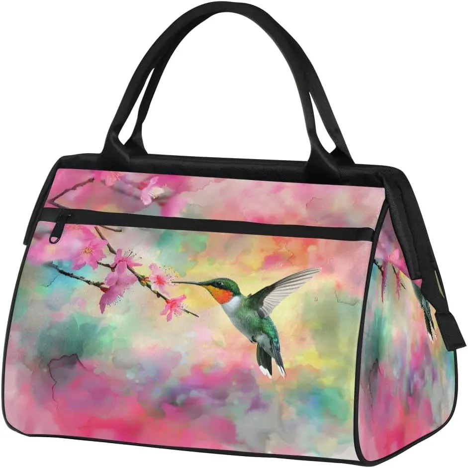 Travel Duffel Bag for Women, Flower Hummingbird Weekender Overnight Bag Carry on Beach Swim Bags Dance Bag Airlines Approved Personal Item Travel Bag for Yoga, Sports, Hospital