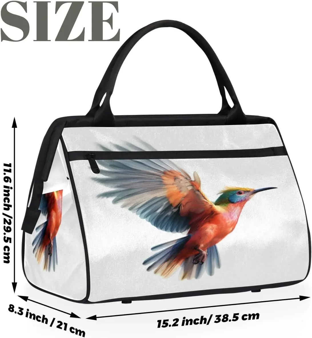 Travel Duffel Bag for Women, Hummingbird White Weekender Overnight Bag Carry on Beach Swim Bags Dance Bag Airlines Approved Personal Item Travel Bag for Yoga, Sports, Hospital