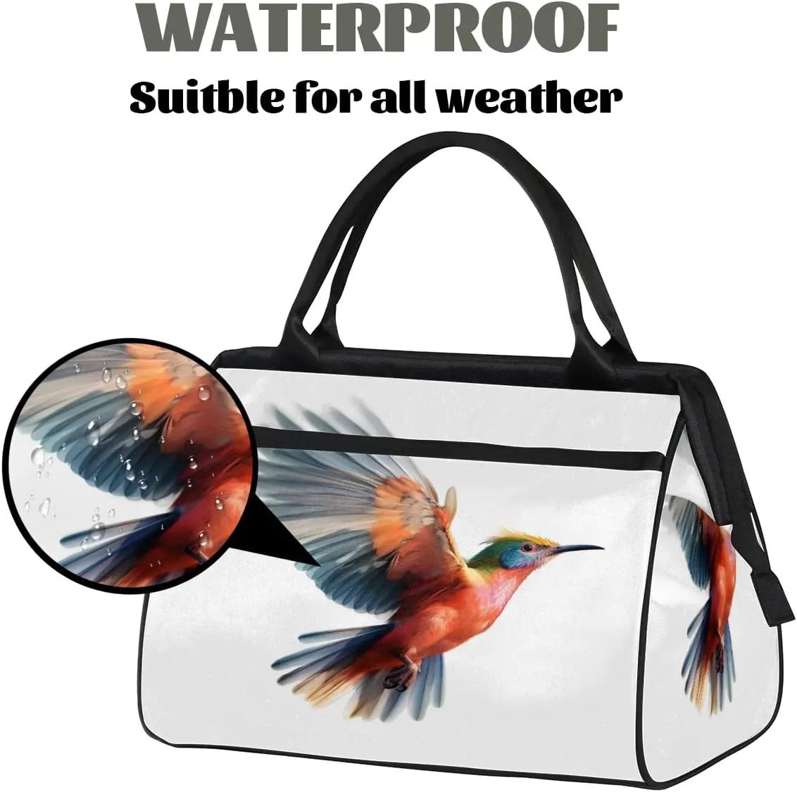 Travel Duffel Bag for Women, Hummingbird White Weekender Overnight Bag Carry on Beach Swim Bags Dance Bag Airlines Approved Personal Item Travel Bag for Yoga, Sports, Hospital
