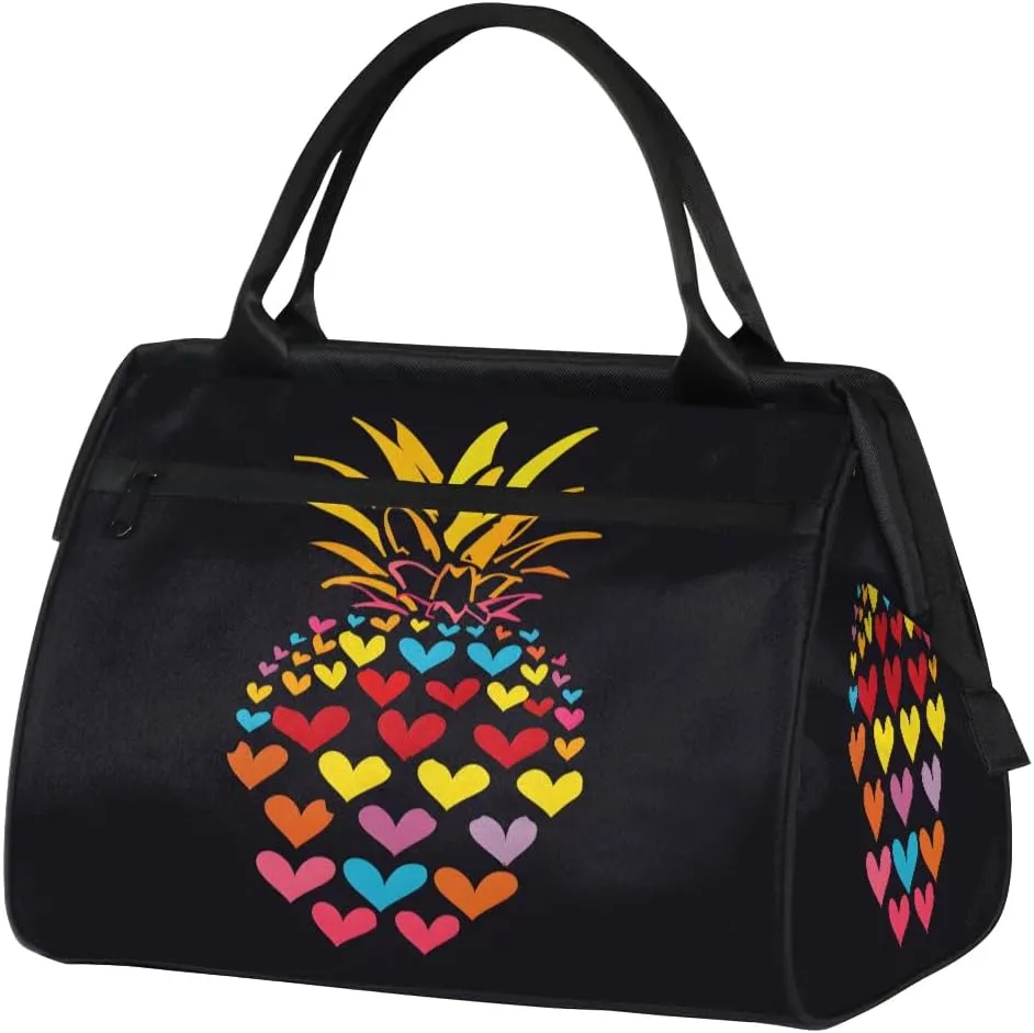 Travel Duffel Bag for Women, Pineapple Heart Weekender Overnight Bag Carry on Beach Swim Bags Dance Bag Airlines Approved Personal Item Travel Bag for Yoga, Sports, Hospital