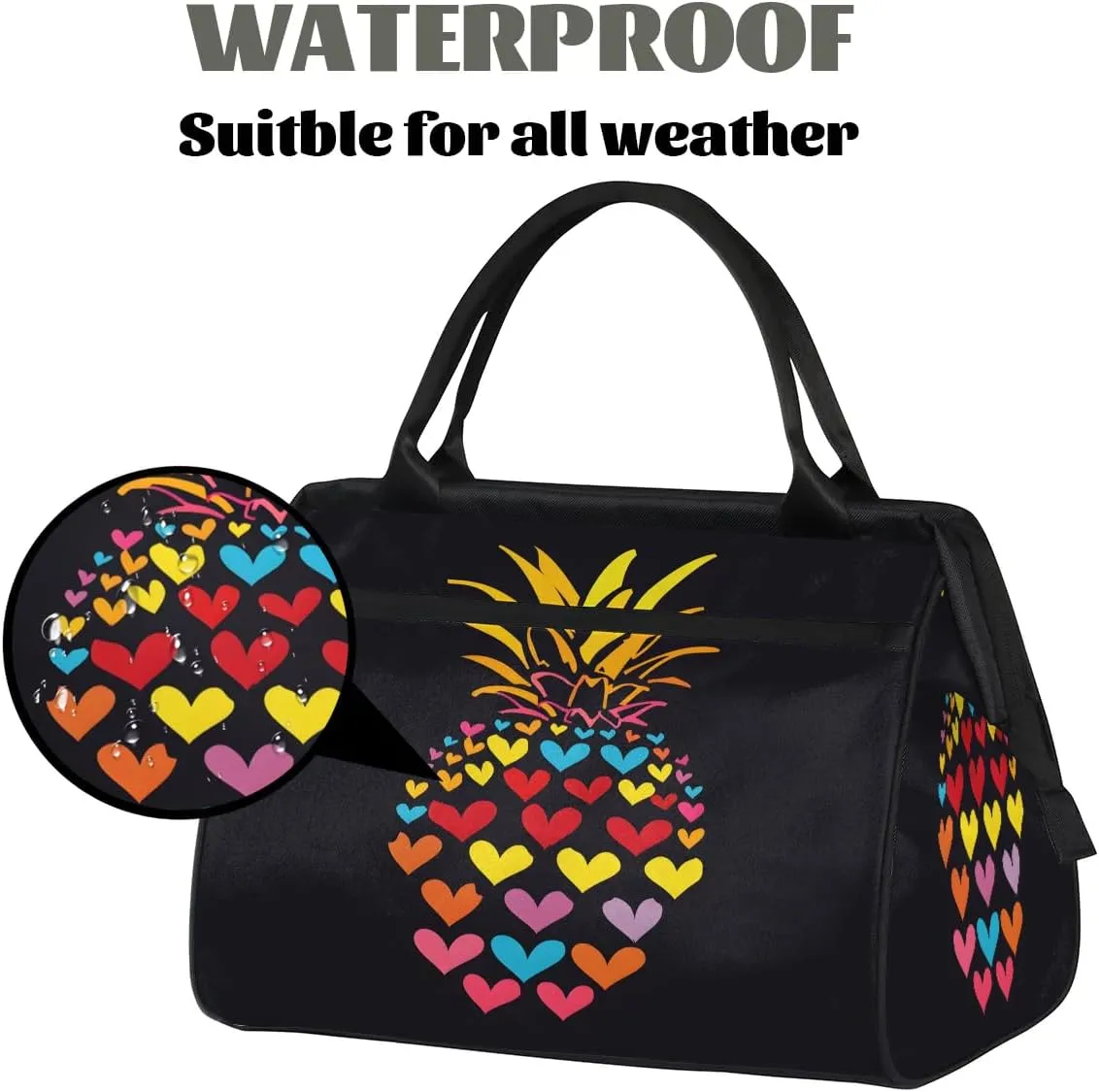 Travel Duffel Bag for Women, Pineapple Heart Weekender Overnight Bag Carry on Beach Swim Bags Dance Bag Airlines Approved Personal Item Travel Bag for Yoga, Sports, Hospital