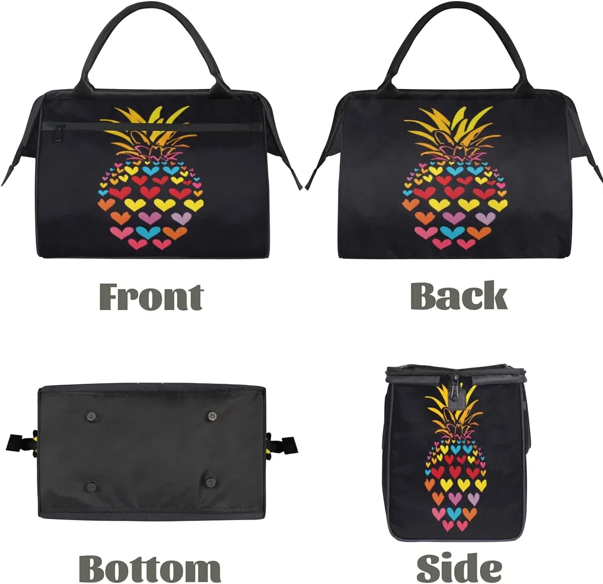 Travel Duffel Bag for Women, Pineapple Heart Weekender Overnight Bag Carry on Beach Swim Bags Dance Bag Airlines Approved Personal Item Travel Bag for Yoga, Sports, Hospital