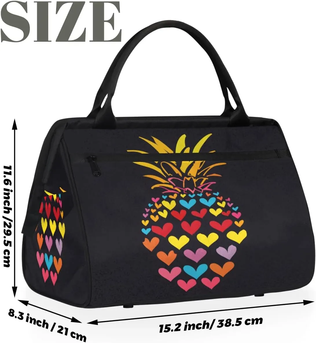 Travel Duffel Bag for Women, Pineapple Heart Weekender Overnight Bag Carry on Beach Swim Bags Dance Bag Airlines Approved Personal Item Travel Bag for Yoga, Sports, Hospital