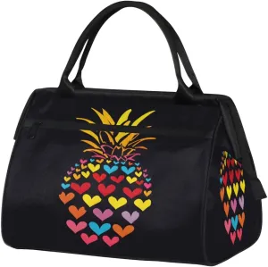 Travel Duffel Bag for Women, Pineapple Heart Weekender Overnight Bag Carry on Beach Swim Bags Dance Bag Airlines Approved Personal Item Travel Bag for Yoga, Sports, Hospital