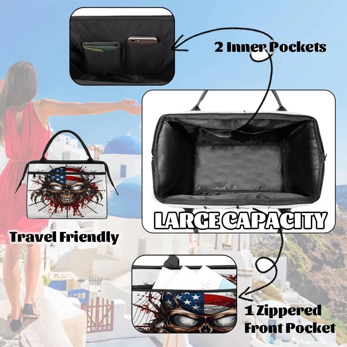 Travel Duffel Bag for Women, Spider Skull Weekender Overnight Bag Carry on Beach Swim Bags Dance Bag Airlines Approved Personal Item Travel Bag for Yoga, Sports, Hospital