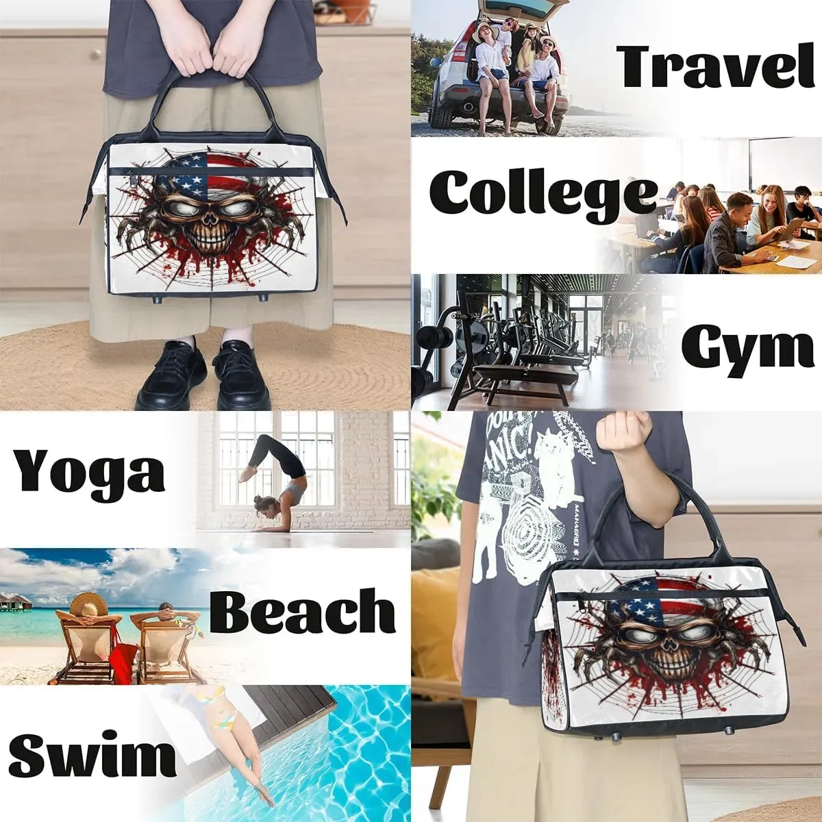 Travel Duffel Bag for Women, Spider Skull Weekender Overnight Bag Carry on Beach Swim Bags Dance Bag Airlines Approved Personal Item Travel Bag for Yoga, Sports, Hospital