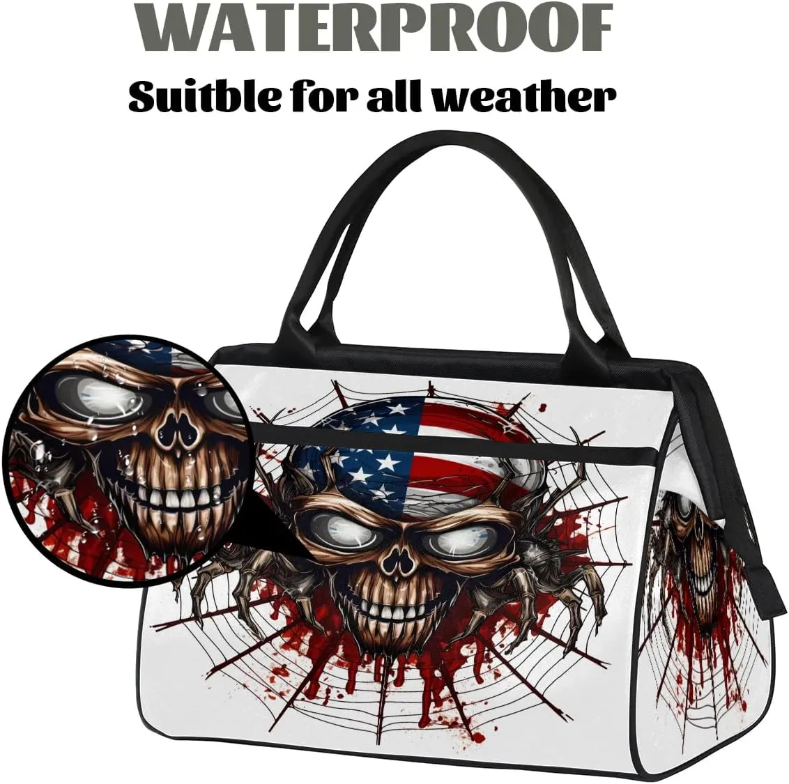 Travel Duffel Bag for Women, Spider Skull Weekender Overnight Bag Carry on Beach Swim Bags Dance Bag Airlines Approved Personal Item Travel Bag for Yoga, Sports, Hospital